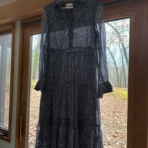 Ganni Blue Midi Floral Printed Dress